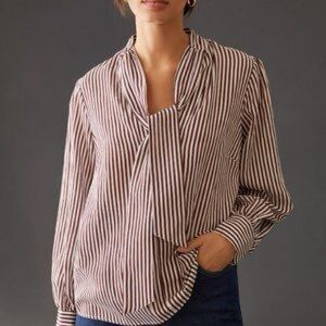 Maeve Anthropologie Tie-Neck Stripe Blouse SP